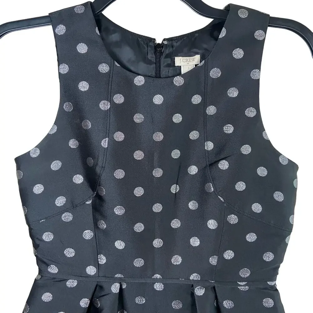 J. Crew Silver Polka Dot Bubble Skirt Dress Womens 2 Metallic Classy Chic Preppy